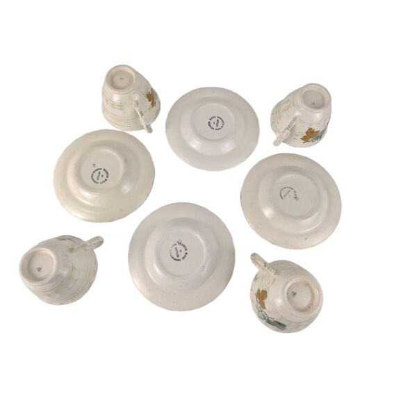 Set of 4 Vintage Metlox Vernonware VINEYARD Cups & Saucers Grapes Leaves c1960 - Picture 9 of 10